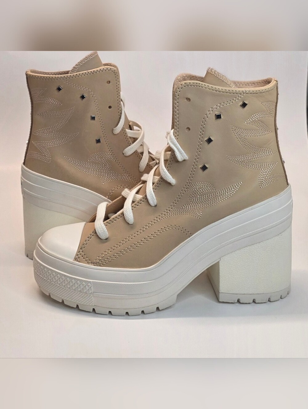Converse Chuck 70 De Luxe Heel Western Glam Boots Leather Platform Womens 8.5